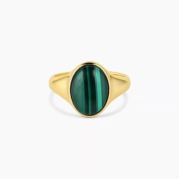 Gorjana New Size 8 18k Gold Plated Brass Lou Malachite Green‎ Gemstone Ring - Picture 2 of 6